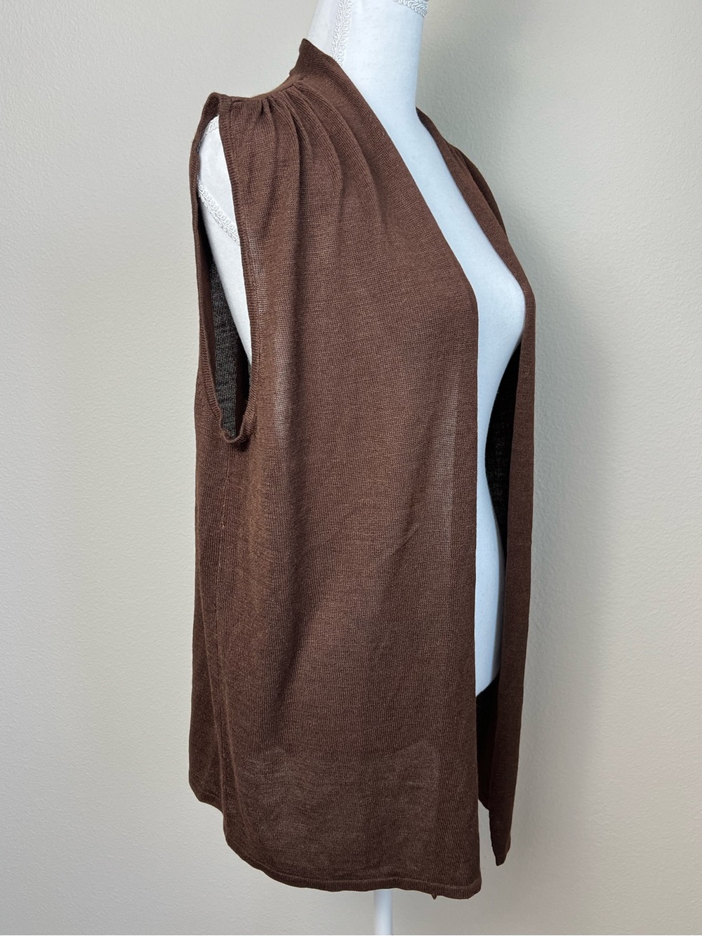 J. Jill 100% Tussah Silk Open Front Cardigan Vest‎ Brown Sz L Earthy Cottagecore